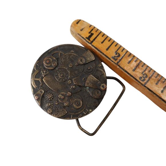 Vintage Bergamot Brass Works Steampunk Cog Gear Belt Buckle - Picture 4 of 4